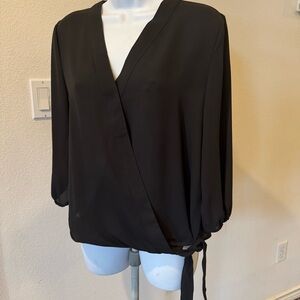 NY & Co black pullover blouse with side tie; Size Small